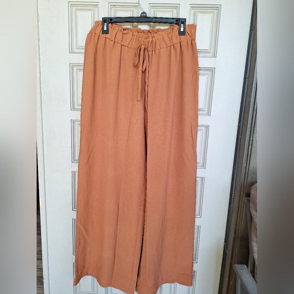 Wide Leg Palazzo Pants Elastic Waist SzXL Lite Weight Fall Color Never Worn